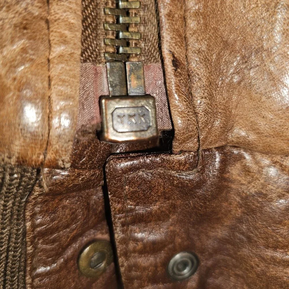Otello Pelle Vintage Mens Size Medium Leather Bomber Jacket Coat‎  Ykk Destroyed